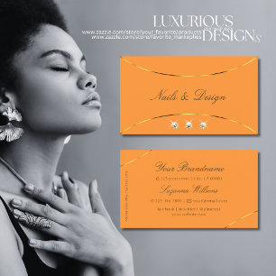 Carte De Visite Orange avec bordure or et diamants étincelants