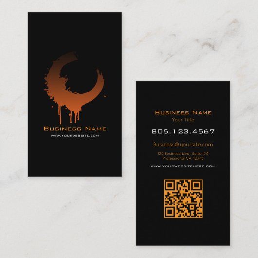 Carte De Visite Orange & Black Gradient Swirl • Custom Editable (Devant / Derrière)