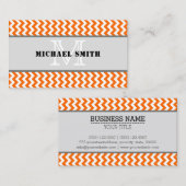 Carte De Visite Orange blanc Chevron Zigzag Monogramme (Devant / Derrière)