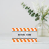 Carte De Visite Orange blanc Chevron Zigzag Monogramme (Debout devant)