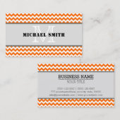 Carte De Visite Orange blanc Chevron Zigzag Monogramme (Devant / Derrière)