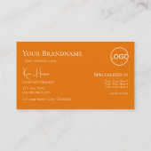 Carte De Visite Orange blanc simple avec Monogramme et logo (Dos)