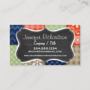 Carte De Visite Orange, Bleu, Brown et Sage Vert Patchwork