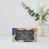 Carte De Visite Orange, Bleu, Brown et Sage Vert Patchwork (Debout devant)