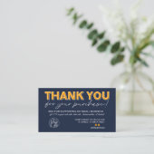 Carte De Visite Orange bleu script photo logo commander merci (Debout devant)