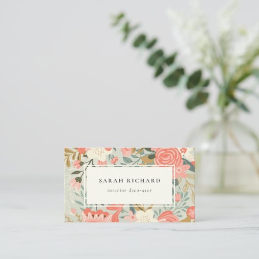 Carte De Visite Orange Blush Turquoise bleu vert dentelle Ambrosia (Debout devant)