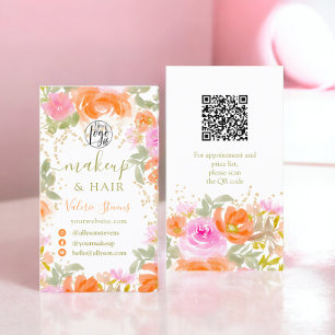 Carte De Visite Orange Boho fleur sauvage aquarelle cheveux maquil