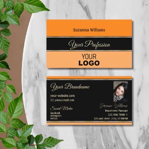 Carte De Visite Orange bracelet noir avec logo et photo