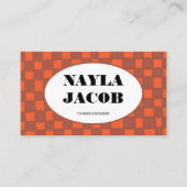 Carte De Visite Orange Brown Checkerboard Motif QR Code fait main (Devant)