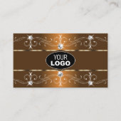 Carte De Visite Orange Brown Ornate Bordures Logo & Photo (Devant)