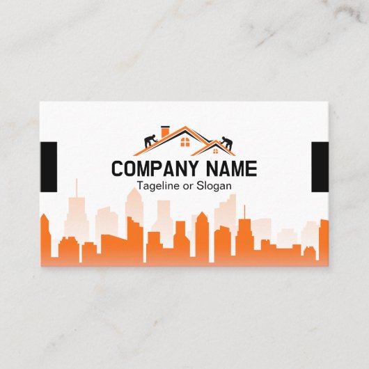 Carte De Visite Orange Cityscape Home Builder Construction (Devant)
