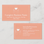 Carte De Visite orange Coeur main minimal aidant (Devant / Derrière)