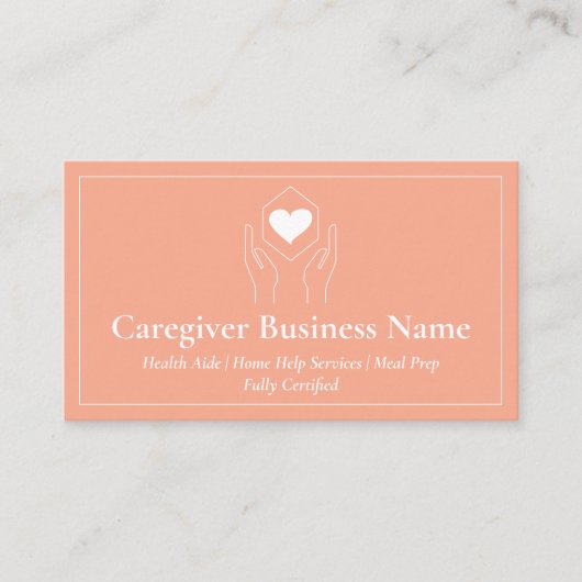 Carte De Visite orange Coeur main minimal aidant (Devant)