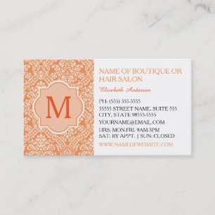 Carte De Visite Orange Damask Monogramme QR Social