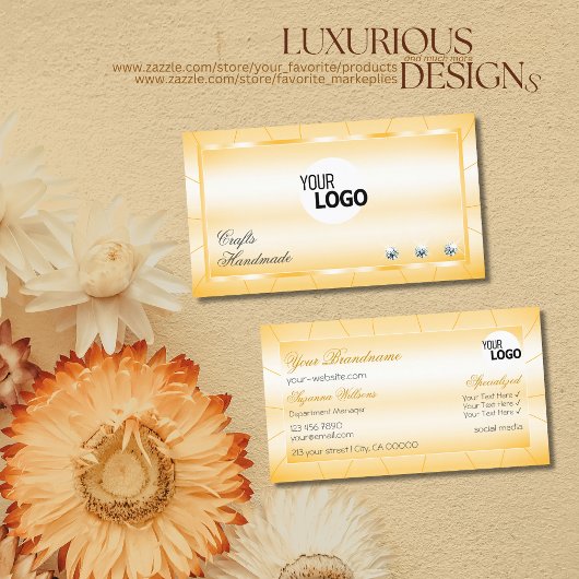 Carte De Visite Orange de Pêche avec Diamants et Logo Glamour