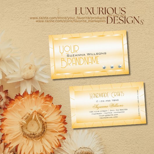 Carte De Visite Orange de Pêche moderne avec des diamants Attracti