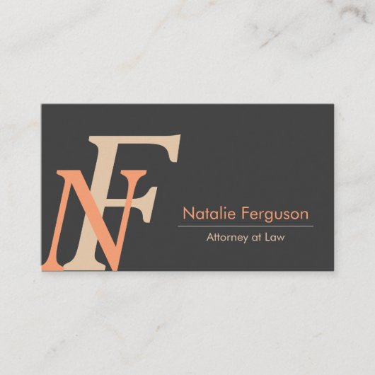 Carte De Visite Orange elegant initials lawyer card professional | (Devant)