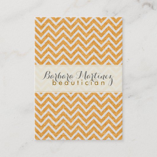 Carte De Visite Orange et blanc Chevron Motif Lin Texture 2 (Devant)