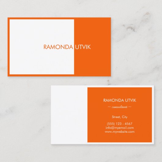 Carte De Visite Orange et blanc Élégant moderne (Devant / Derrière)