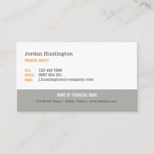 Carte De Visite Orange & Gray Minimal (Devant)