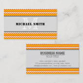 Carte De Visite Orange jaune blanc Chevron Zigzag Monogramme (Devant / Derrière)