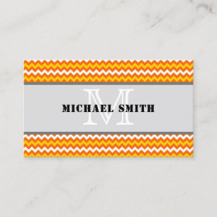 Carte De Visite Orange jaune blanc Chevron Zigzag Monogramme