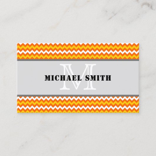 Carte De Visite Orange jaune blanc Chevron Zigzag Monogramme (Devant)