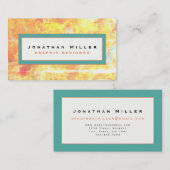 Carte De Visite Orange jaune et turquoise Abstrait avec cadre (Devant / Derrière)