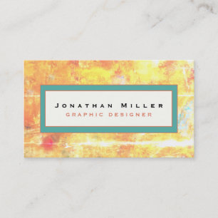 Carte De Visite Orange jaune et turquoise Abstrait avec cadre