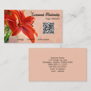 Carte De Visite Orange Lily Photo personnalisée QR Code Yoga Instr