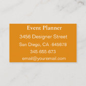 Carte De Visite Orange Modern Art déco sun Event Planner (Dos)