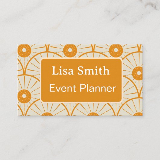 Carte De Visite Orange Modern Art déco sun Event Planner (Devant)