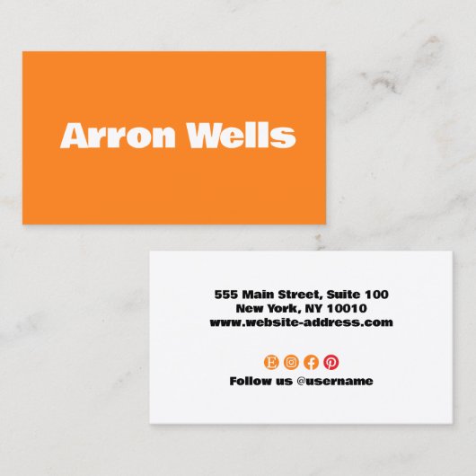 Carte De Visite Orange Modern Bold Typographie (Devant / Derrière)