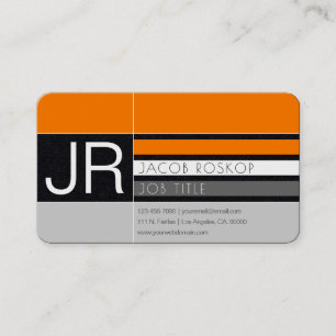 Carte De Visite Orange Moderne Blanc & Gris sur Papier Noir