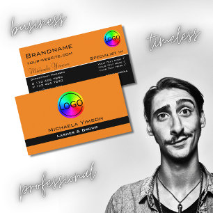 Carte De Visite Orange moderne et noir avec logo professionnel