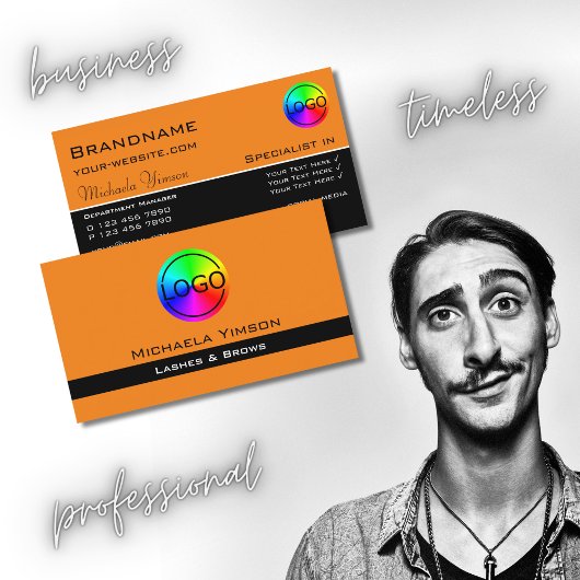 Carte De Visite Orange moderne et noir avec logo professionnel