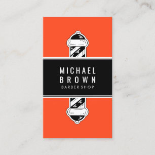 Carte De Visite Orange Moderne Pole en Barbier Hommes coiffure