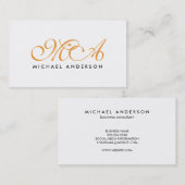 Carte De Visite Orange Monogramme Élégant Script Blanc clair (Devant / Derrière)