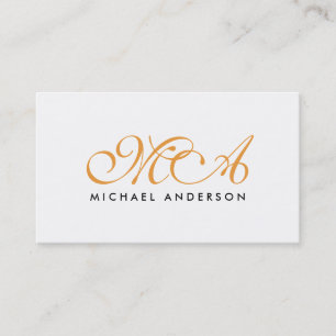 Carte De Visite Orange Monogramme Élégant Script Blanc clair
