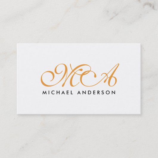 Carte De Visite Orange Monogramme Élégant Script Blanc clair (Devant)