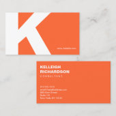 Carte de visite orange monogramme initial en gras (Devant / Derrière)