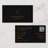 Carte De Visite Orange noir clair moderne avec Monogramme QR-Code (Devant / Derrière)