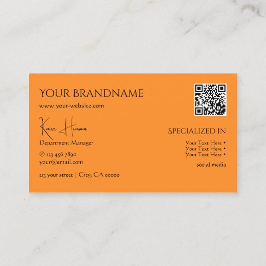 Carte De Visite Orange ordinaire moderne avec Monogramme QR Code & (Dos)