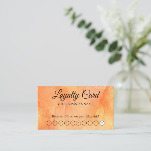 Carte De Visite Orange Personalized Loyalty QR Code (Debout devant)