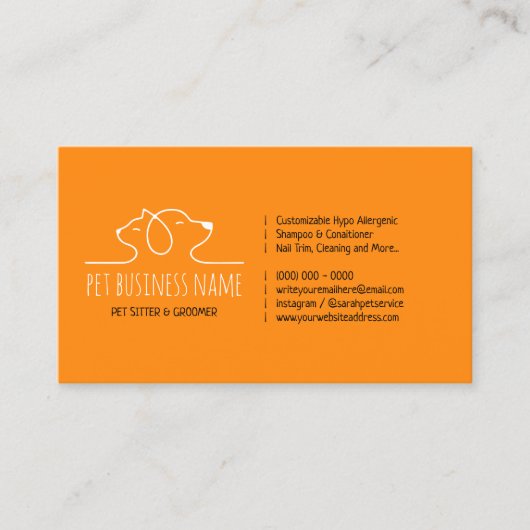 Carte De Visite Orange Petsitter chien et chat logo vétérinaire (Devant)