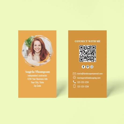 Carte De Visite Orange Photo QR Code Connect with Me Business