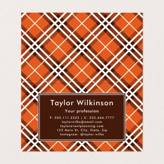 Carte De Visite Orange Plaid (Intérieur déplié)