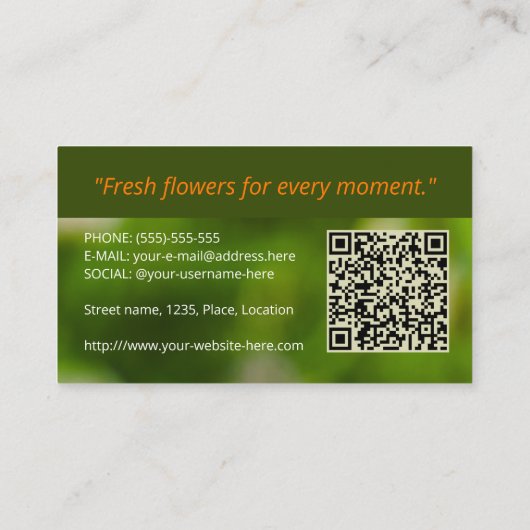 Carte De Visite Orange Poppy Flower Summer Green Photo Florist (Dos)