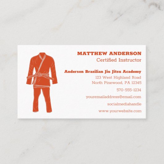 Carte De Visite Orange, professeur d'école brésilienne Jiu Jitsu B (Devant)