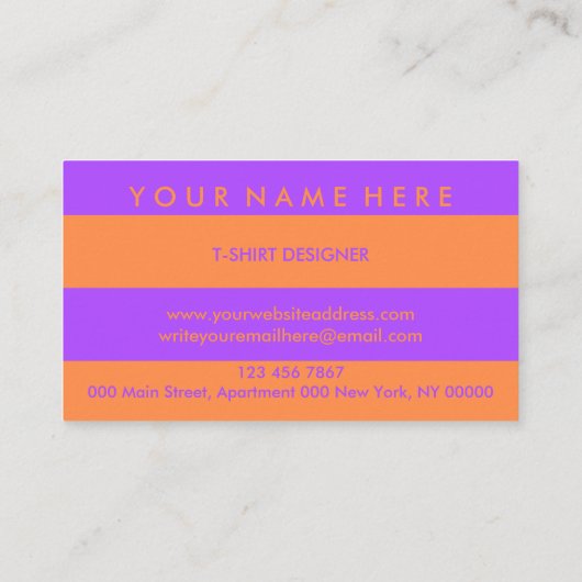 Carte De Visite Orange Purple Painter Transfer Clothing Apparels (Dos)